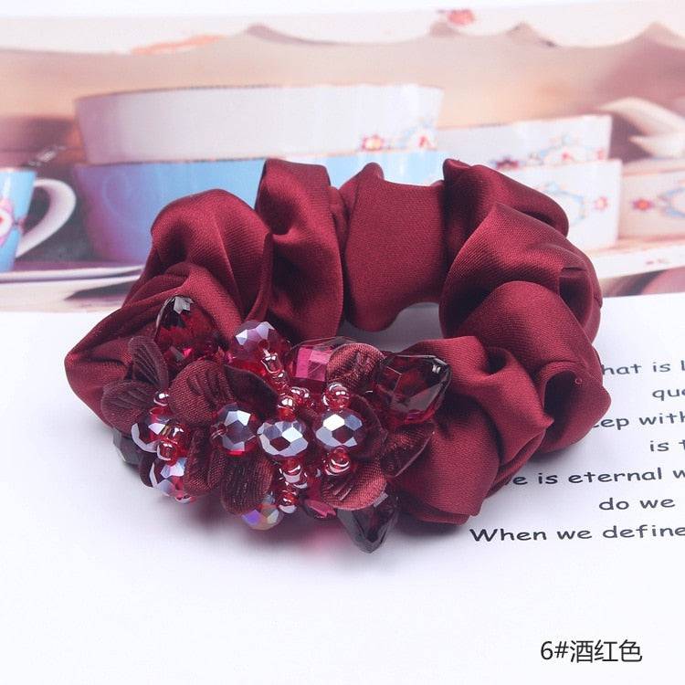 Korean Elegant Flower Scrunchies - Hair Accessories for Women - Quid Mart