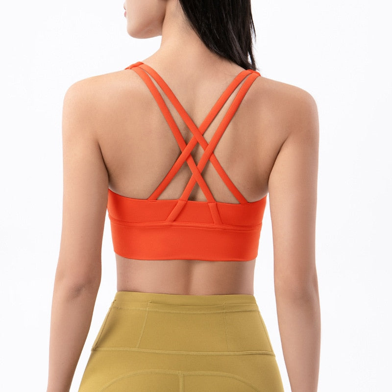 Nude Cross Back Yoga Bra: Supportive Gym Crop Top for Women - Quid Mart