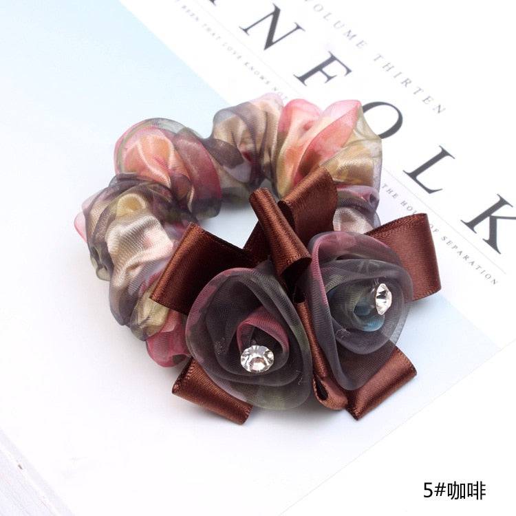 Korean Elegant Flower Scrunchies - Hair Accessories for Women - Quid Mart