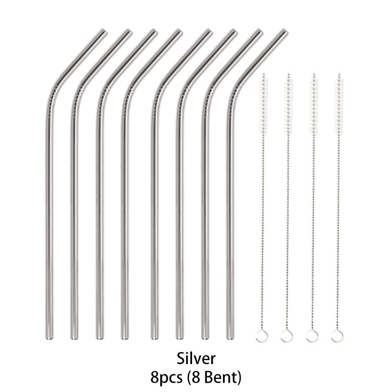 Metal Reusable 304 Stainless Steel Straws Straight Bent Drinking Straw With Case Cleaning Brush Set Party Bar accessory - Quid Mart