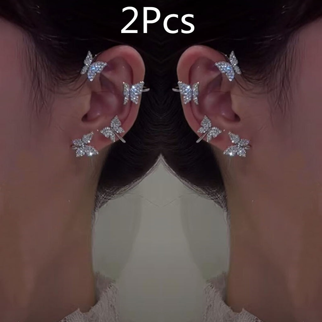 Kpop Shiny Zircon Butterfly Earcuff For Women Without Piercing Earrings 2023 Fashion Ear Clip Earrings Bride Wedding Jewelry - Quid Mart