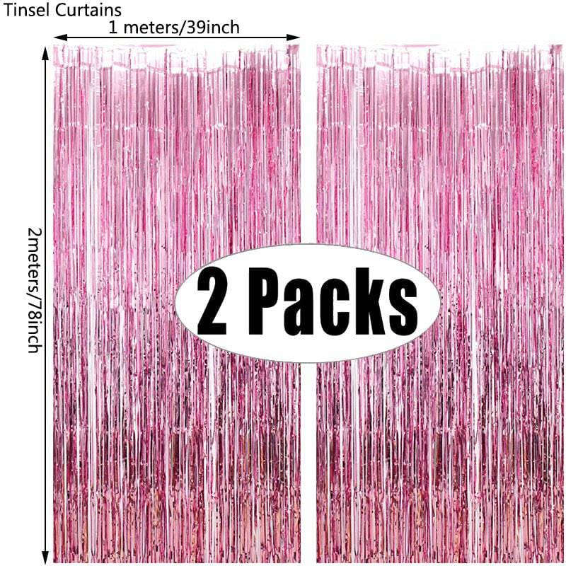 2Pack Party Backdrop Metallic Foil Fringe Tinsel Curtain Adult Kids Birthday Party Wedding Decoration Baby Shower Favor Supplies - Quid Mart