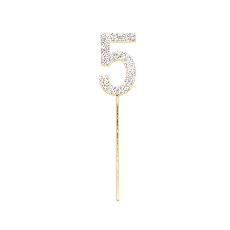 1Pc Glitter Alloy Rhinestone Number Cake Toppers Baby Shower Birthday Decoration Wedding Gold Silver Digital Cakes Dessert Decor - Quid Mart