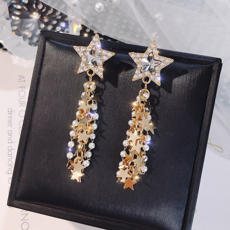 2022 Korean Earings Crystal Pearl Tassel Earrings Geometric Pendant Bride Wedding Jewelry Gift Earrings For Women - Quid Mart