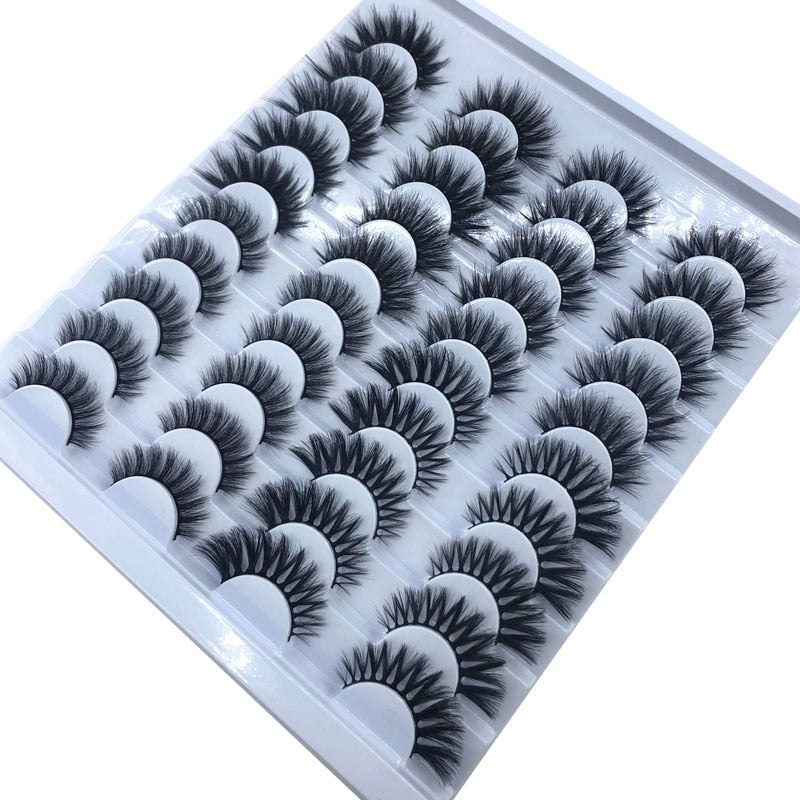 20 Pairs 18-25 mm 3d Mink Lashes Bulk Faux Thick Long Wispy Natural Mink Lashes Pack Short Wholesales Natural False Eyelashes - Quid Mart