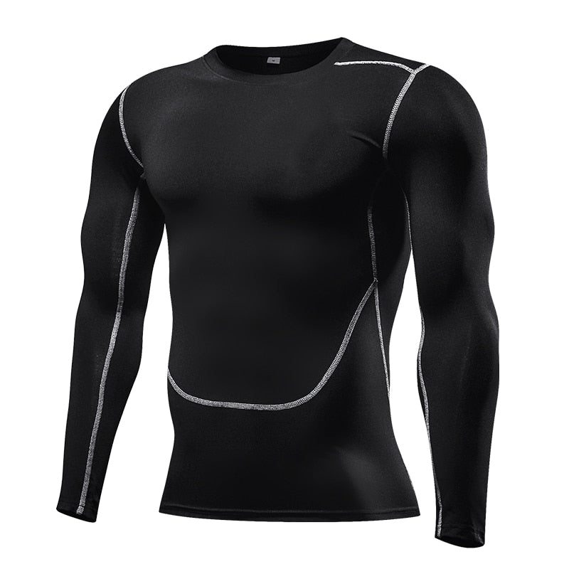 Men Compression Running T Shirt Fitness Tight Long Sleeve Sport Tshirt Training Jogging Shirts Gym Sportswear Quick Dry Rashgard - Quid Mart