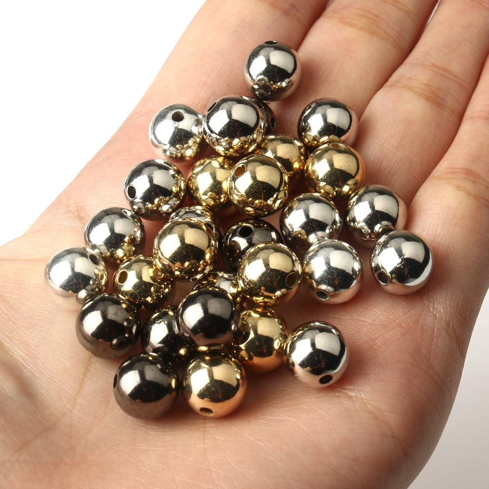 Wholesale 3 4 6 8 10 12mm 30-500pcs Gold Color Plated CCB Round Seed Spacer Loose Beads For Jewelry making DIY - Quid Mart