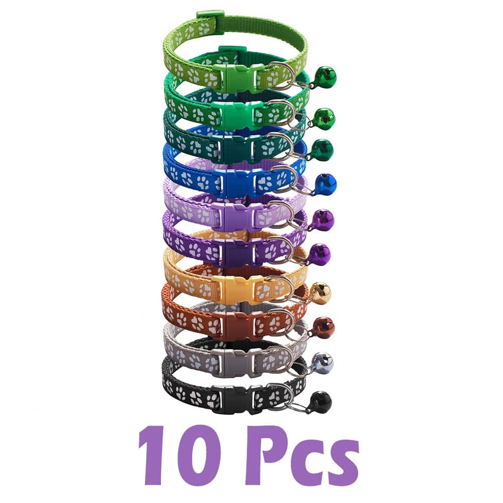 10Pcs Wholesale With Bell Collars Delicate Safety Casual Nylon Dog Collar Neck Strap Fashion Adjustable Bell Pet Cat Dog Collar - Quid Mart