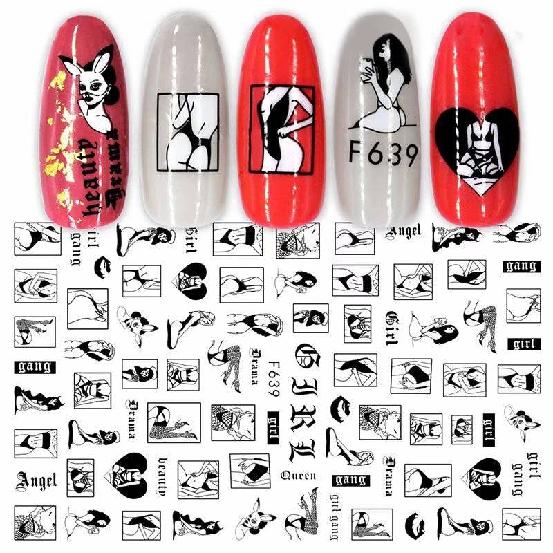 3D Valentine Sticker for Nails Cute Cartoon Lover Sliders for Nail Gang Girl DIY Design Decals Manicure Nail Art Decor GLF106 - Quid Mart