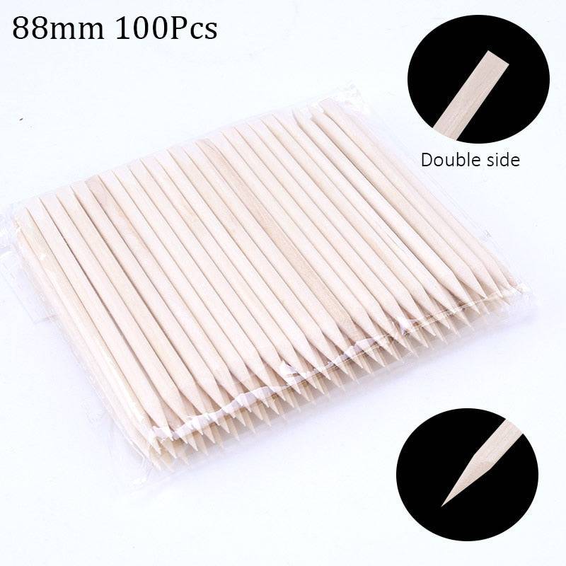 50/100 Wooden Cuticle Pusher Remover Nail Art Design Orange Wood Sticks Rhinestones Dotting Removal Manicure Pedicure Care Tools - Quid Mart