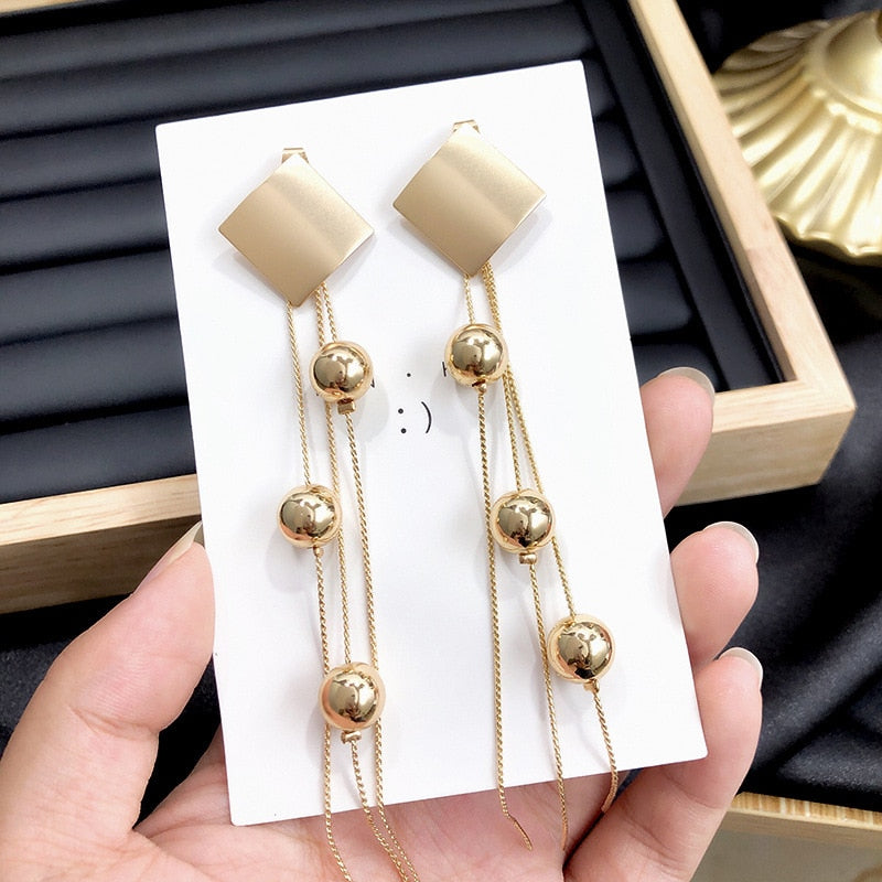 2022 Korean Earings Crystal Pearl Tassel Earrings Geometric Pendant Bride Wedding Jewelry Gift Earrings For Women - Quid Mart