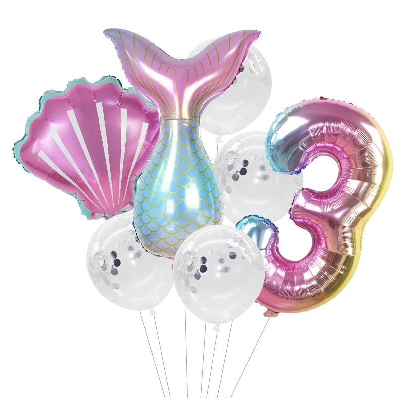 Little Mermaid Party Balloons 32inch Number Foil Balloon Kids Birthday Party Decoration Supplies Baby Shower Decor Helium Globos - Quid Mart