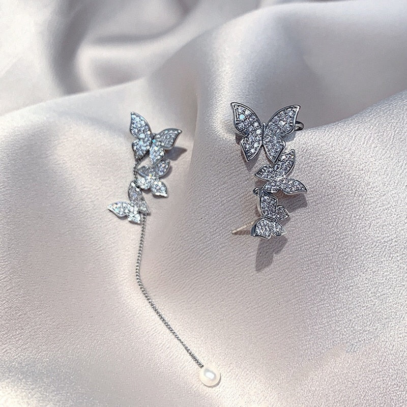 Kpop Shiny Zircon Butterfly Earcuff For Women Without Piercing Earrings 2023 Fashion Ear Clip Earrings Bride Wedding Jewelry - Quid Mart