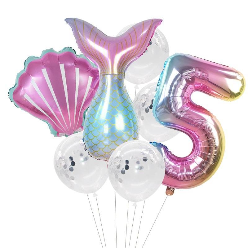 Little Mermaid Party Balloons 32inch Number Foil Balloon Kids Birthday Party Decoration Supplies Baby Shower Decor Helium Globos - Quid Mart
