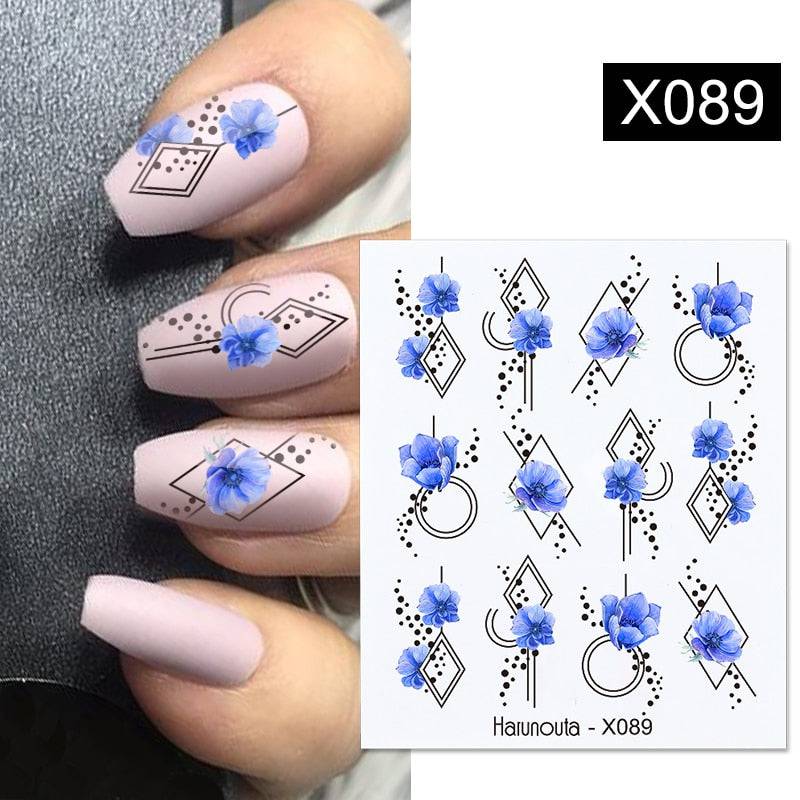 Harunouta Abstract Line Leopard Print Nail Water Sticker Decals Flower Leaves Marble Slider Decoration For Autumn Nail Design