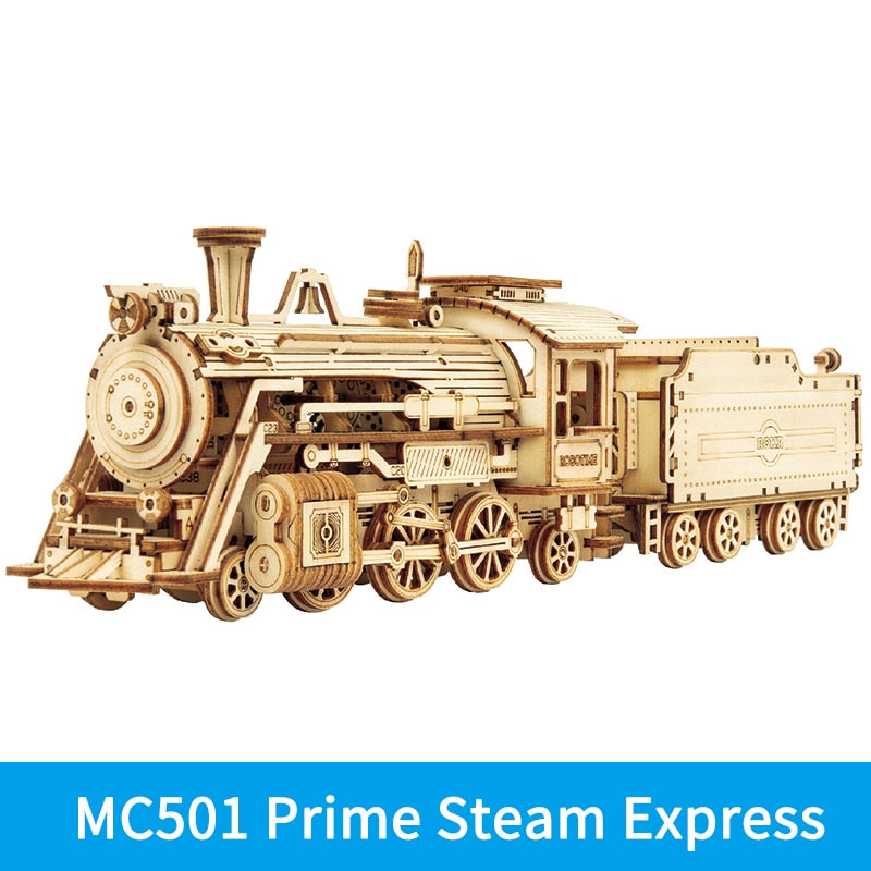 Robotime Rokr Wooden Mechanical Train 3D  Puzzle Car Toy Assembly Locomotive Model Building Kits for Children Kids Birthday Gift - Quid Mart