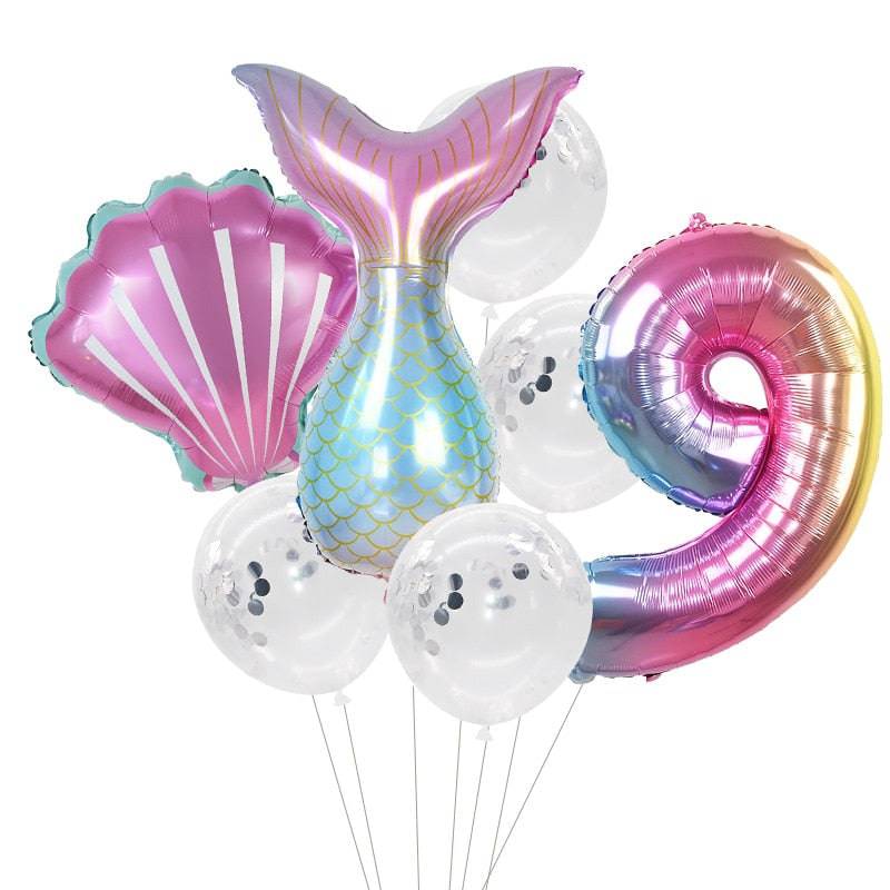 Little Mermaid Party Balloons 32inch Number Foil Balloon Kids Birthday Party Decoration Supplies Baby Shower Decor Helium Globos - Quid Mart