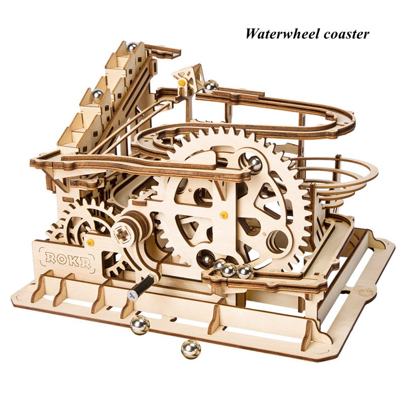 Robotime Rokr 4 Kinds Marble Run DIY Waterwheel Wooden Model Building Block Kits Assembly Toy Gift for Children Adult Dropship - Quid Mart