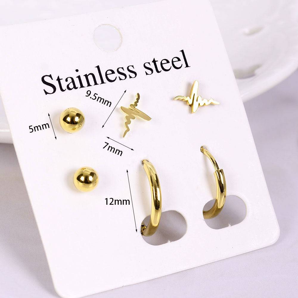 Stainless Steel Butterfly Moon Star Stud Earrings Set - Minimalist Jewelry - Quid Mart