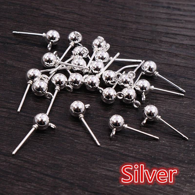 50pcs 3/4/5mm Stud Earring Pins Connector DIY Jewelry Supplies - Quid Mart