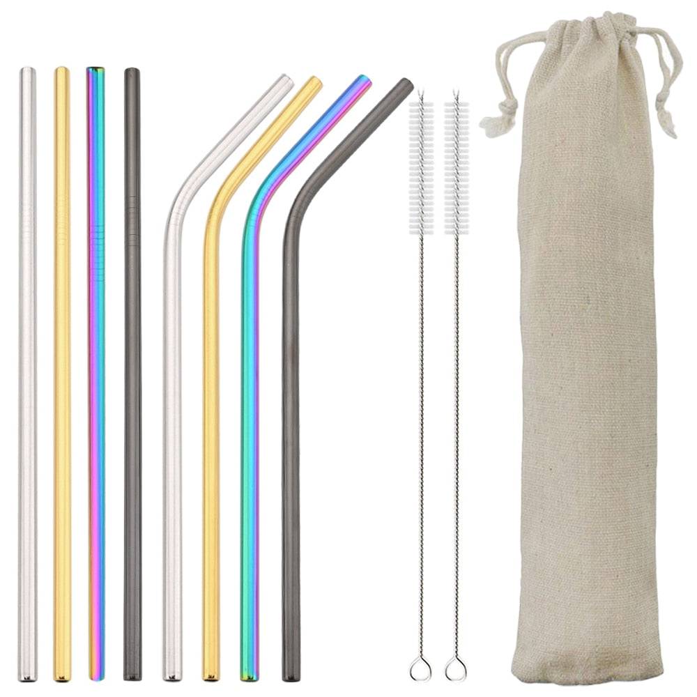 Reusable Drinking Straw 18/10 Stainless Steel Straw Set High Quality Metal Colorful Straw With Cleaner Brush Bar Party Accessory - Quid Mart