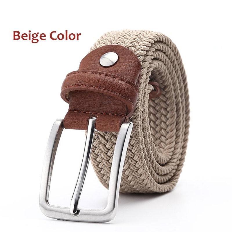 Belt Elastic For Men Leather Top Tip Male Military Tactical Strap Canvas Stretch Braided Waist Belts 1-3/8" Wide Wholesale - Quid Mart