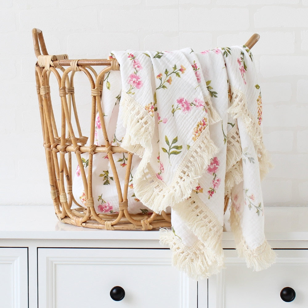 Muslin Cotton Baby Blanket: 2-Layer Newborn Tassel Swaddle - Quid Mart