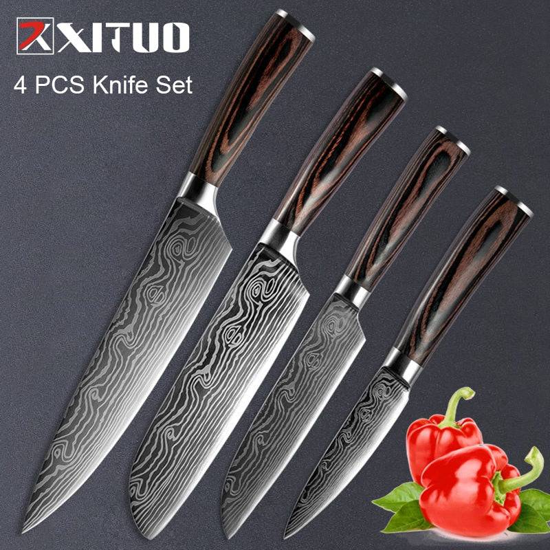 XITUO 1-5PCS set Chef Knife Japanese Stainless Steel Sanding Laser Pattern Knives Professional Sharp Blade Knife Cooking Tool - Quid Mart