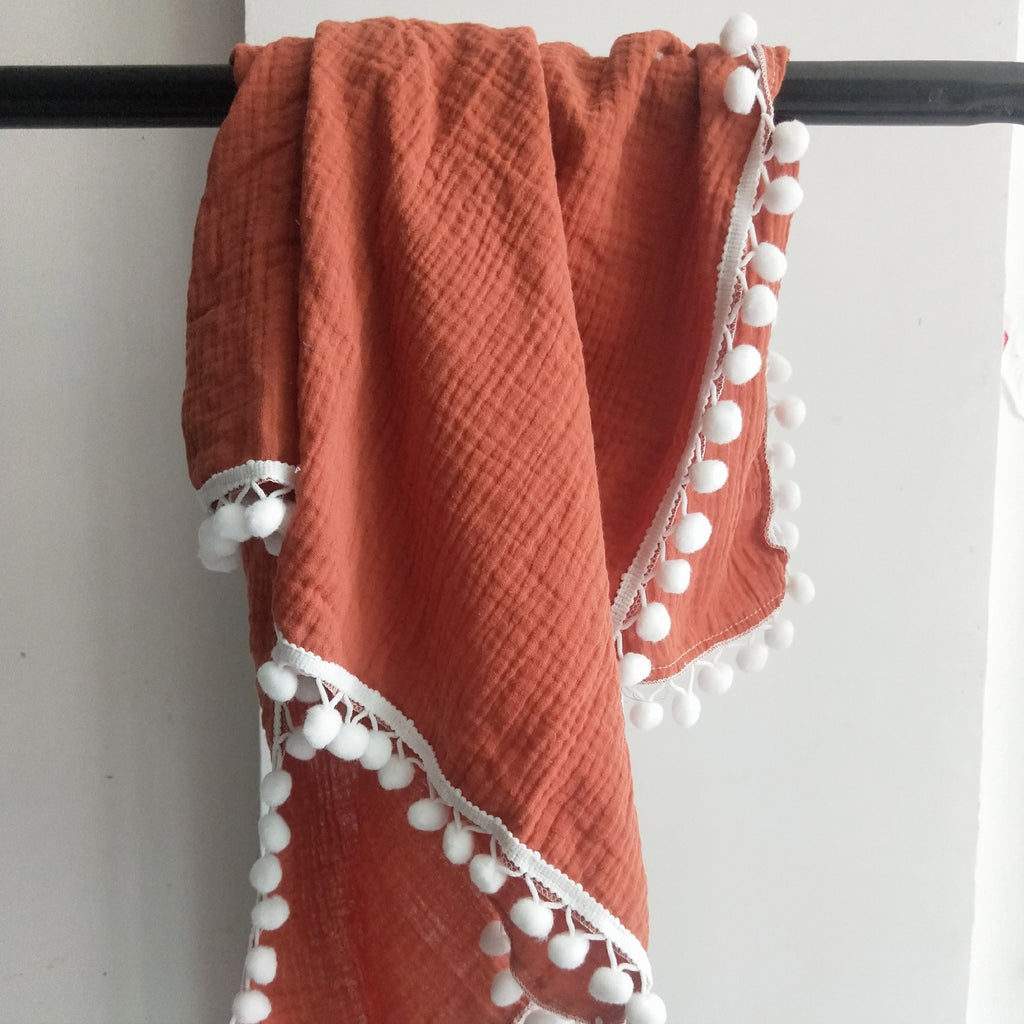 Muslin Cotton Baby Blanket: 2-Layer Newborn Tassel Swaddle - Quid Mart