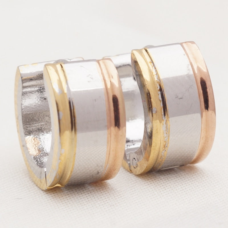 ESSFF 1Pair Stainless Steel Circle Hoop Earrings for Women and Men Gold Color Fashion Jewelry Wholesale - Quid Mart