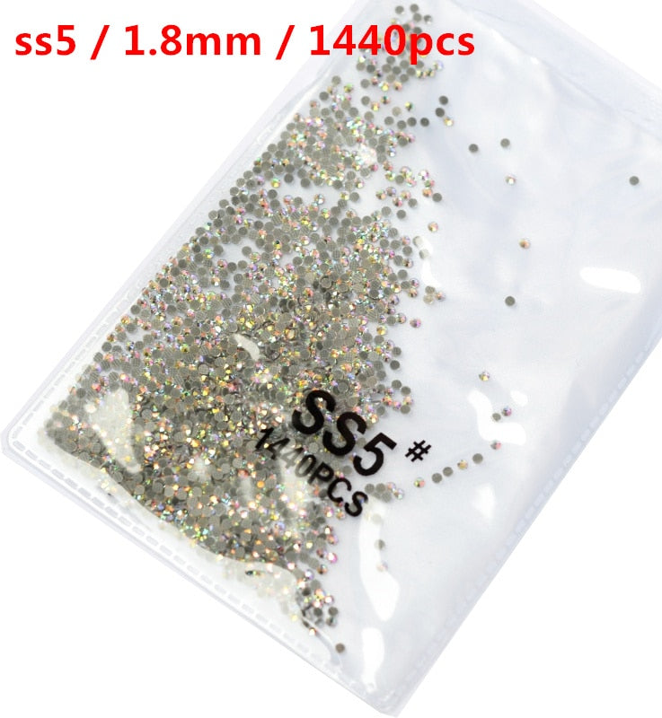 SS3-ss8 1440pcs Clear Crystal AB gold 3D Non HotFix FlatBack Nail Art Rhinestones Decorations Shoes And Dancing Decoration - Quid Mart