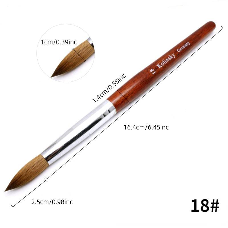 Kolinsky Acrylic Nail Brush Good Quality Nail Art Mink Brush Wood Handle Gel Builder Manicure Brush Drawing Tools Size 8-24 - Quid Mart