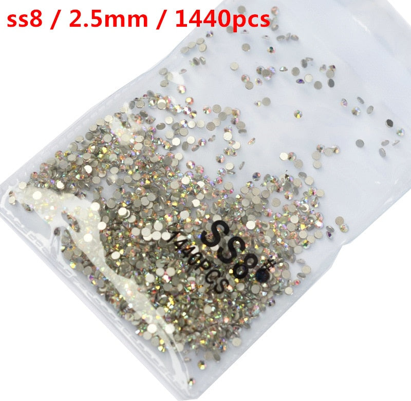 SS3-ss8 1440pcs Clear Crystal AB gold 3D Non HotFix FlatBack Nail Art Rhinestones Decorations Shoes And Dancing Decoration - Quid Mart