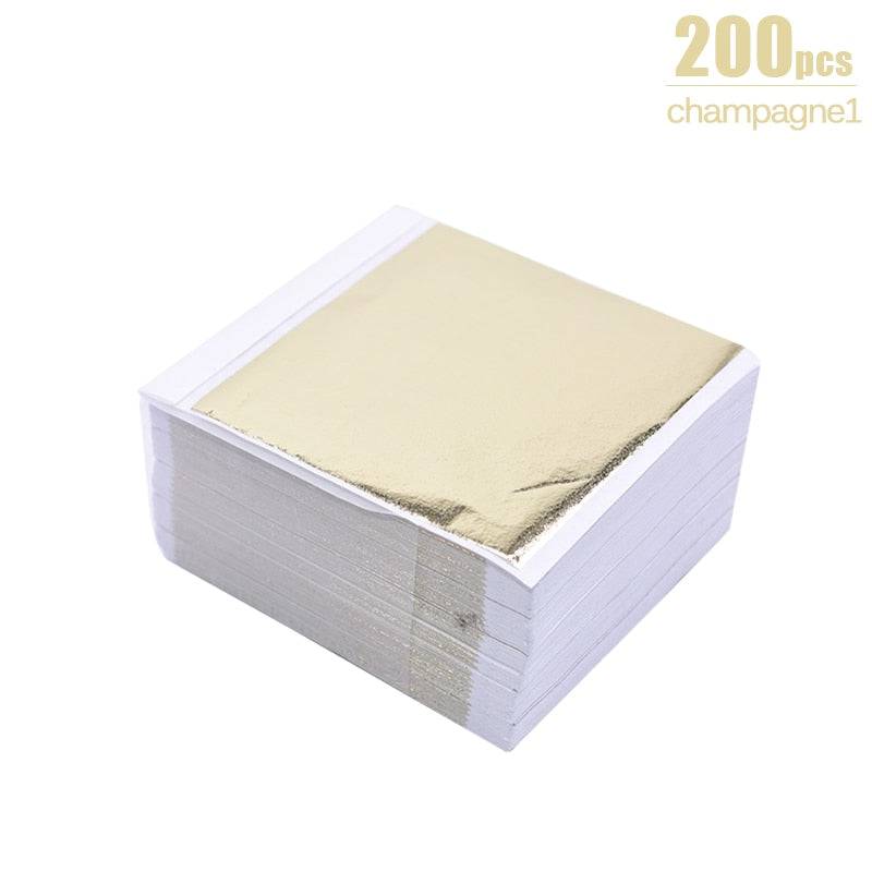 100/200 Sheets Imitation Gold Silver Foil Paper Leaf Gilding DIY Art Craft Paper Birthday Party Wedding Cake Dessert Decorations - Quid Mart