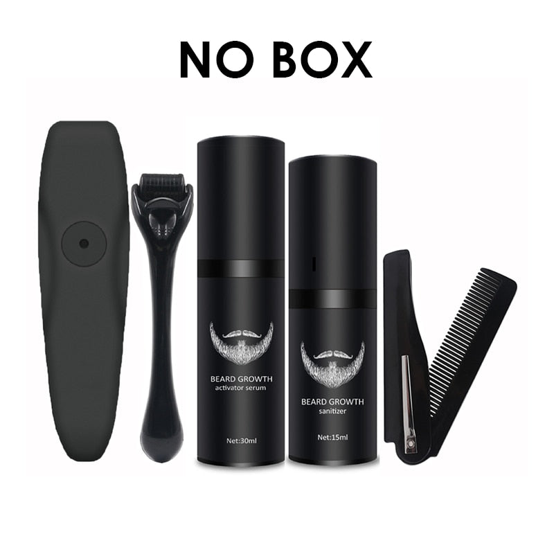 Beard Growth Kit Hair Growth Enhancer Thicker Oil Nourishing Leave-in Conditioner Beard Grow Set with Beard Growth roller - Quid Mart