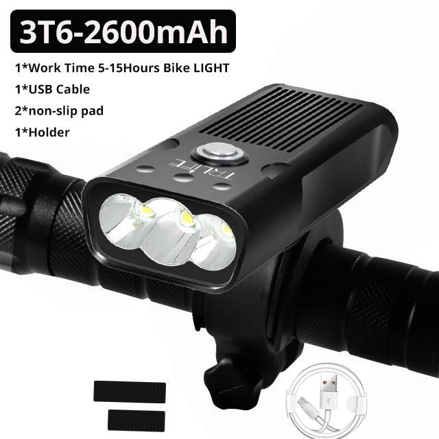 10000mAh Bike Light USB Rechargeable 5000 Lumens Bike Headlight 6T6 LED Super Bright Flashlight Front Lights and Back Rear light - Quid Mart