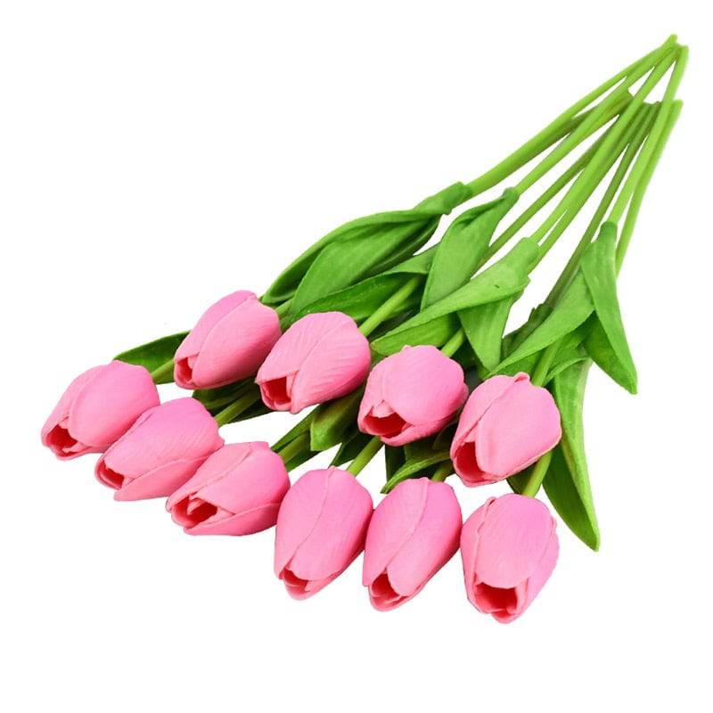 10 Real Touch Tulip Bouquets - PE Fake Flowers for Wedding, Home, and Garden Decor - Quid Mart