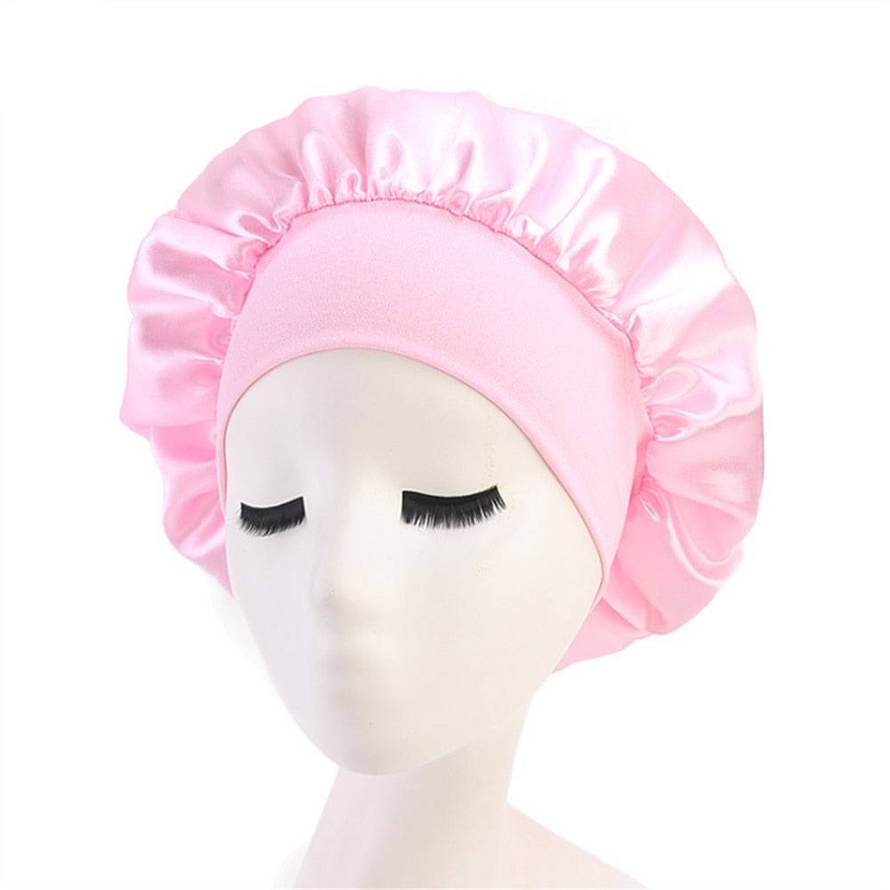 Newly Women's Satin Solid Sleeping Hat Night  Hair Care Bonnet Nightcap For Women Men Unisex Cap - Quid Mart