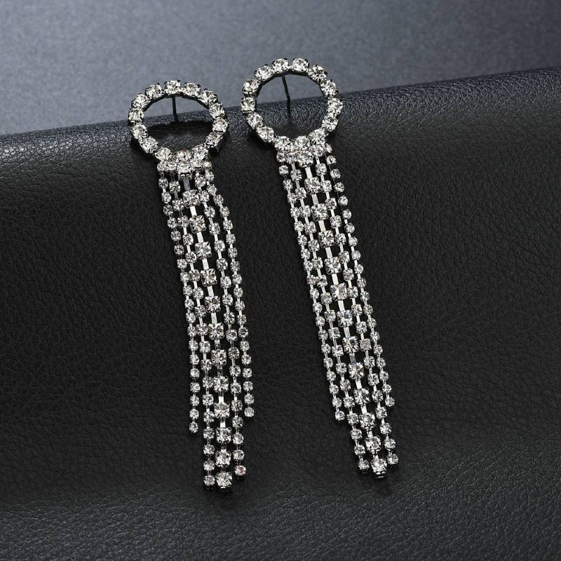 New Luxury Rhinestone Crystal Long Tassel Earrings for Women Bridal Drop Dangling Earrings Party Wedding Jewelry Gifts - Quid Mart