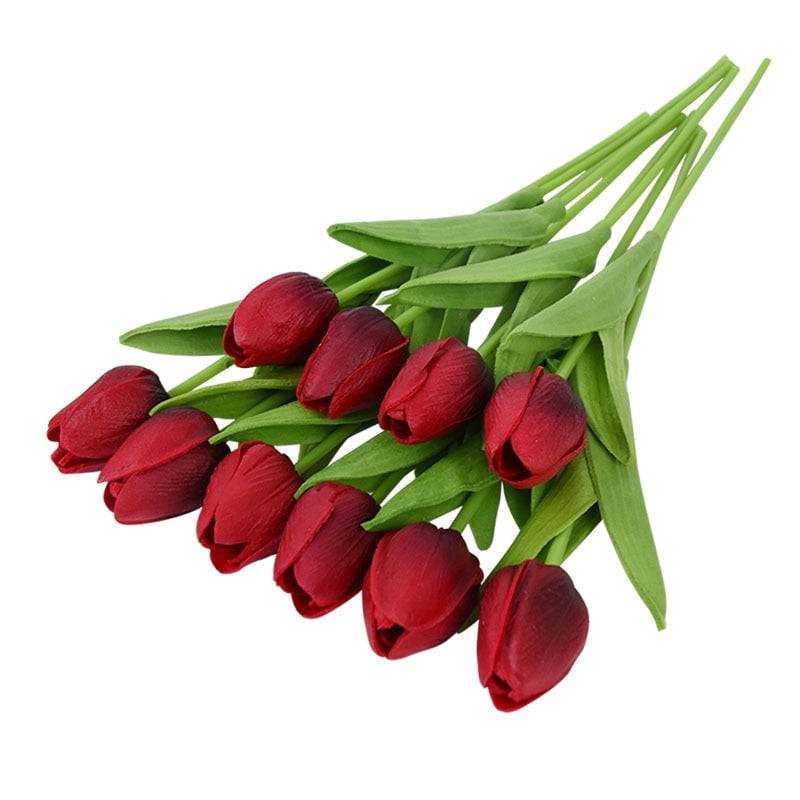 10 Real Touch Tulip Bouquets - PE Fake Flowers for Wedding, Home, and Garden Decor - Quid Mart