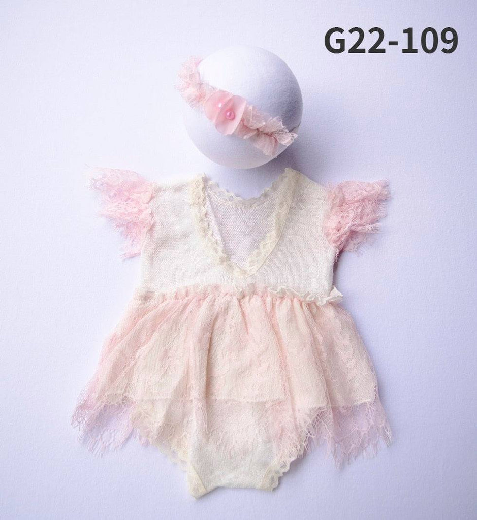 Newborn Baby Photo Props: Lace Romper & Hat Set - Quid Mart
