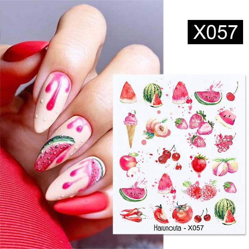 Harunouta Abstract Line Leopard Print Nail Water Sticker Decals Flower Leaves Marble Slider Decoration For Autumn Nail Design