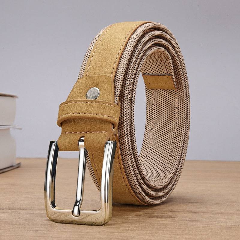 Men's Suede Leather Belt with Oxford Fabric Strap - Luxury Pin Buckle - Quid Mart