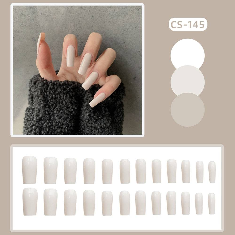 24pcs/box Full Cover Fake Nails y2k Press on False Nail Matte Pure Frosted Ballerina Art for Women Manicure Nails Makeup - Quid Mart