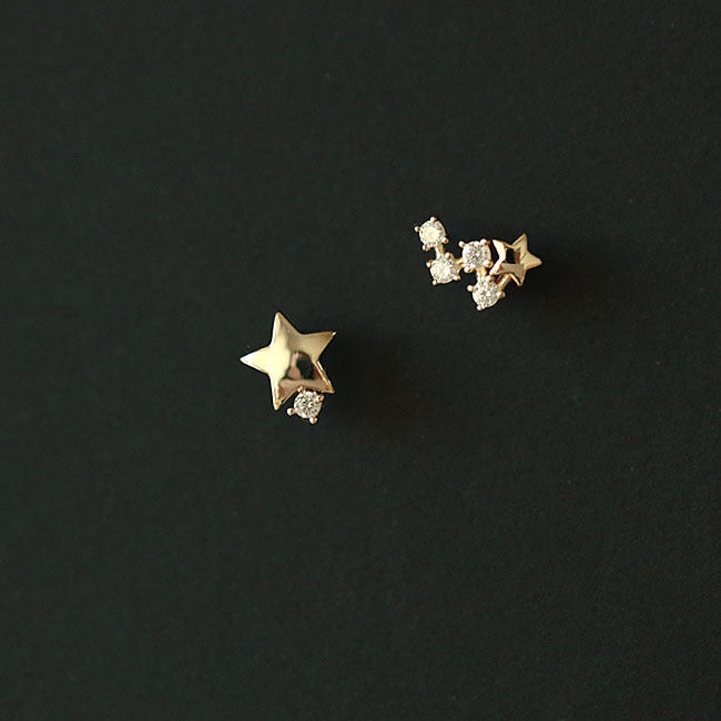 925 Sterling Silver Japanese Micro Inlaid Crystal Four-Pointed Star Plating 14k Gold Earrings Women Small Cute Banquet Jewelry - Quid Mart