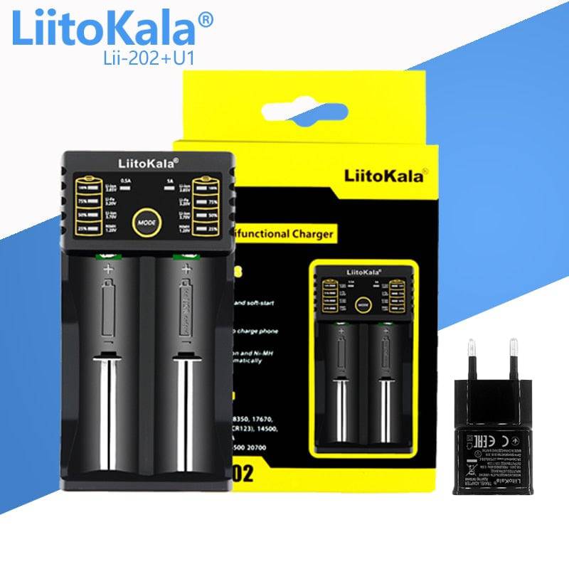 LiitoKala Lii-100 lii-202 Lii-402 Lii-S2 S4 C2 D4 18650 Battery Charger For 26650 16340 14500  LiFePO4 1.2V Ni-MH Ni-Cd smart - Quid Mart