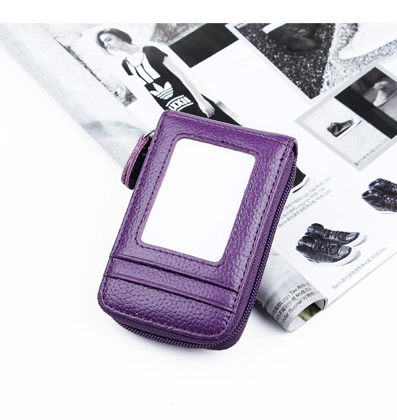 RFID Men&#39;s Card Holder Unisex Wallet Genuine Leather Business Card Holder Zipper Card Protect Case ID Bank Card Holders Purse - Quid Mart