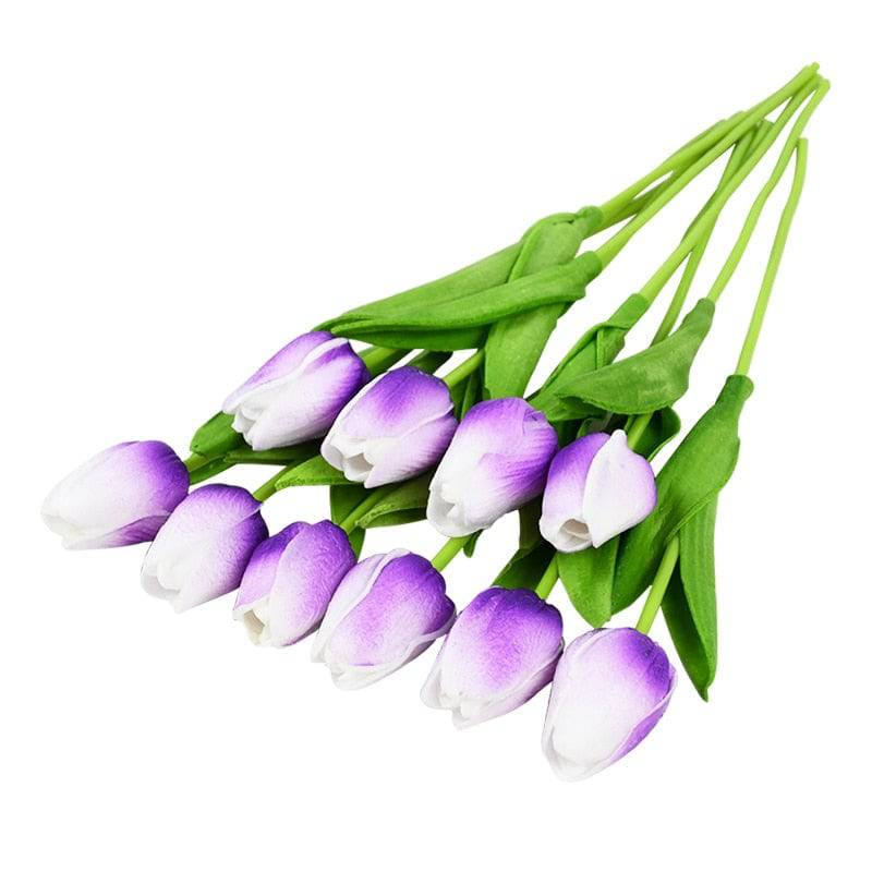 10 Real Touch Tulip Bouquets - PE Fake Flowers for Wedding, Home, and Garden Decor - Quid Mart