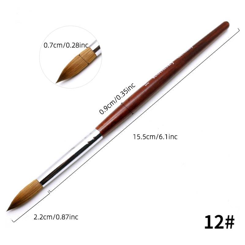 Kolinsky Acrylic Nail Brush Good Quality Nail Art Mink Brush Wood Handle Gel Builder Manicure Brush Drawing Tools Size 8-24 - Quid Mart