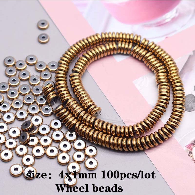 Wholesale 6mm Hematite Stone Flat Round Spacer Beads Gold Color Loose Spacer Beads for Jewelry Making Fit DIY Bracelet - Quid Mart